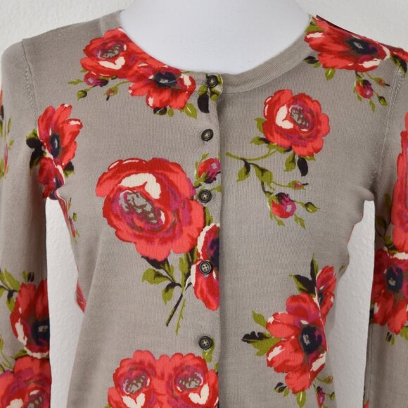 Boden Floral Rose Wool Cardigan Sweater - 4 - Picture 2 of 9